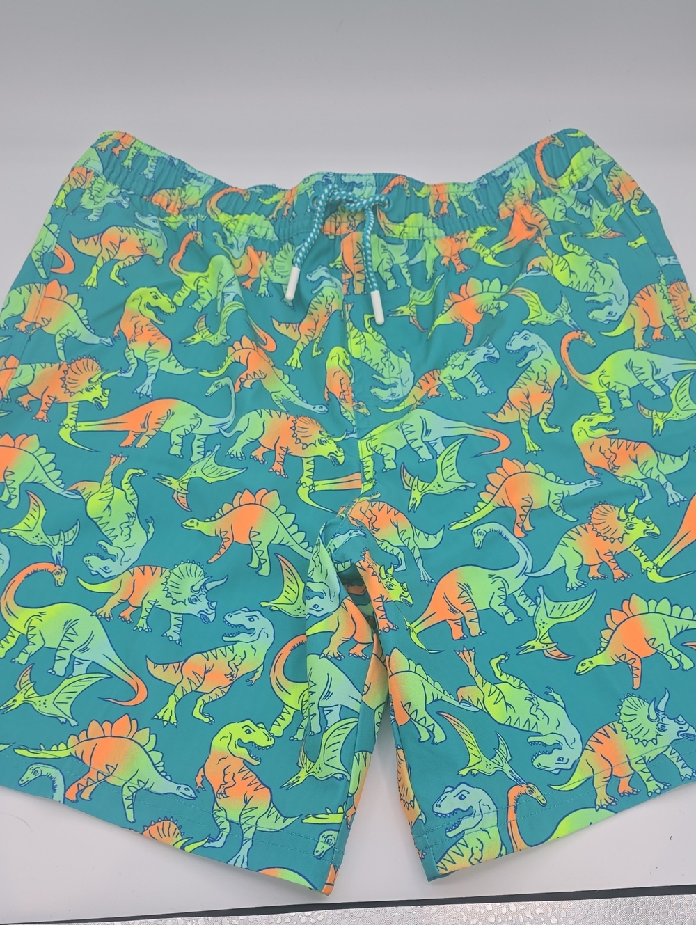 Wonder Nation Boys Swim Trunks- Bright Green and Orange Dinosaur Print Size XL